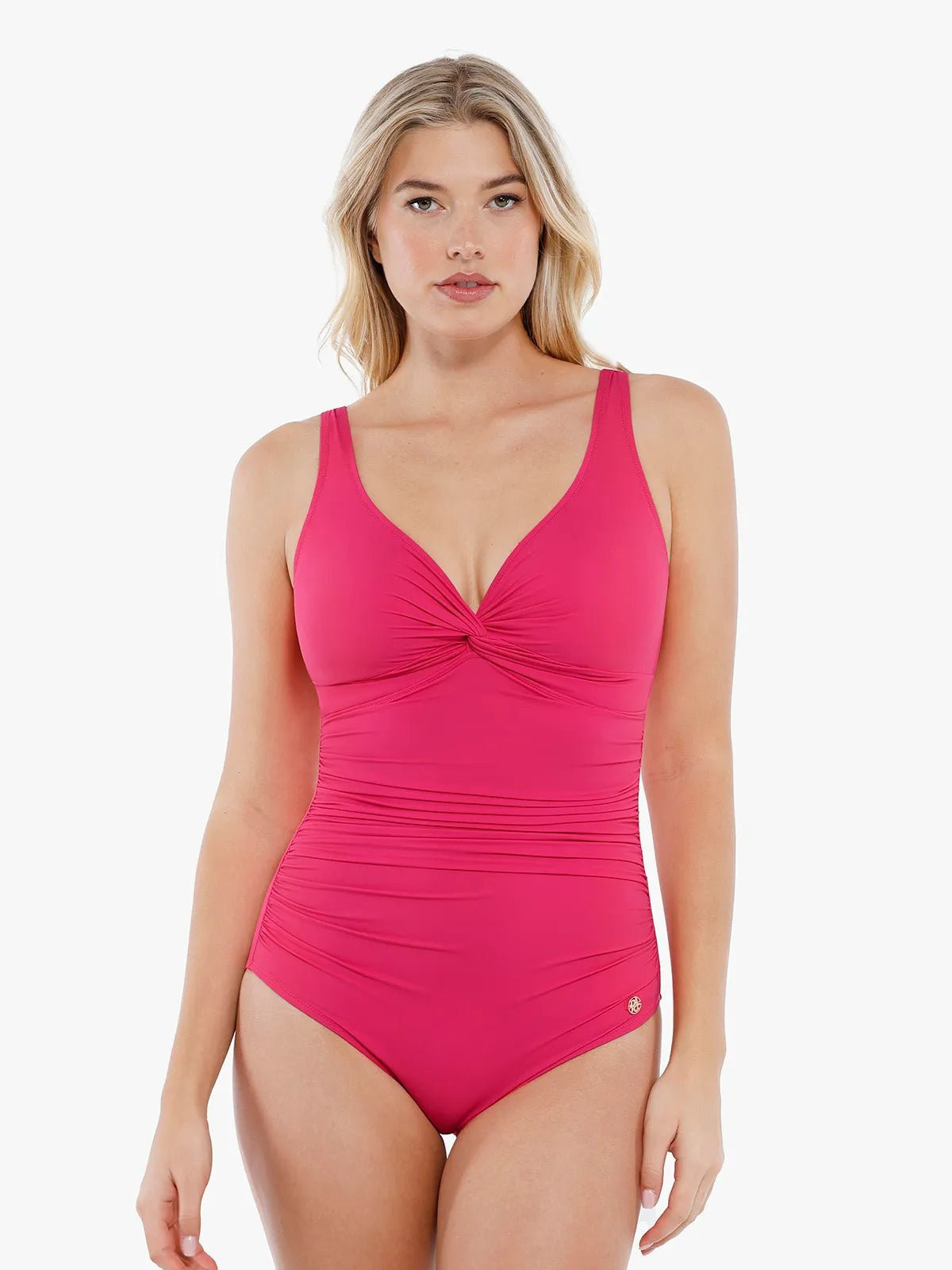 Shapewear Twist Front Ruched Sculpting Swimsuit - Pink / 3XL | Popilush