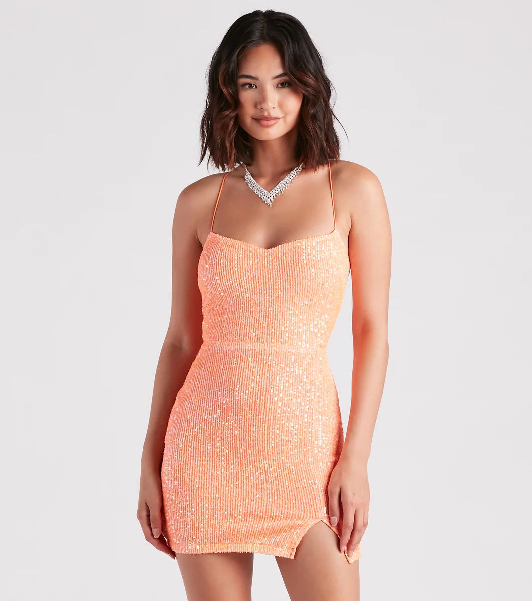 Dazzle Down Sequin Lace-Up Mini Dress | Windsor Stores