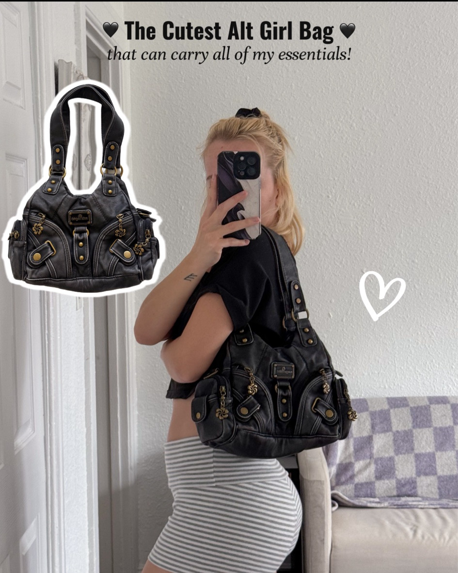 hiii! be been hunting for a cute vintage style bag from the thrift store or off poshmark but i haven’t had any luck 😭 they’re all either not really what im looking for or there far too expensive for me right now.  so to satisfy my craving for now, i decided i’d try this one from amazon! i honestly was expecting the quality to be pretty mid. but i’m so surprised i actually really love this bag!! i’m extremely happy with it! it’s the perfect size bag to fit all my essentials x2 & the quality feels like it will last me a long time! #whatsinmybag #bagreview #edgystyle