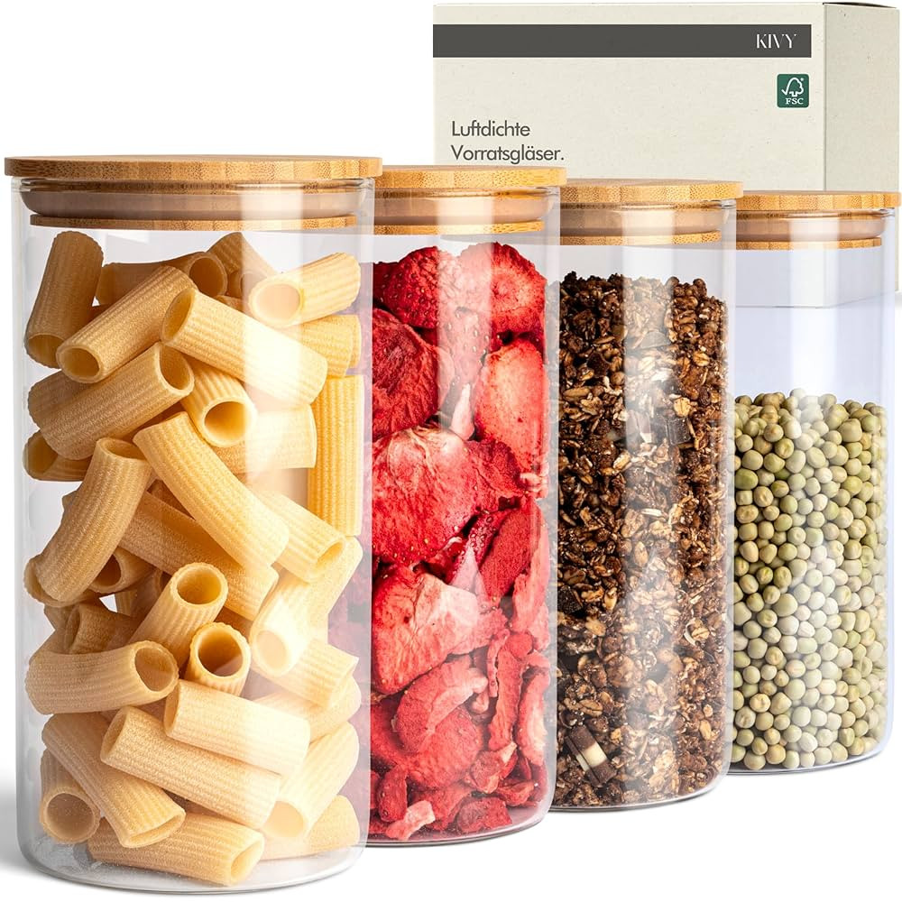 KIVY Vorratsgläser mit Deckel Luftdicht [4x 1200ml] - Vorratsdosen Glas mit Deckel - Glasbehält... | Amazon (DE)