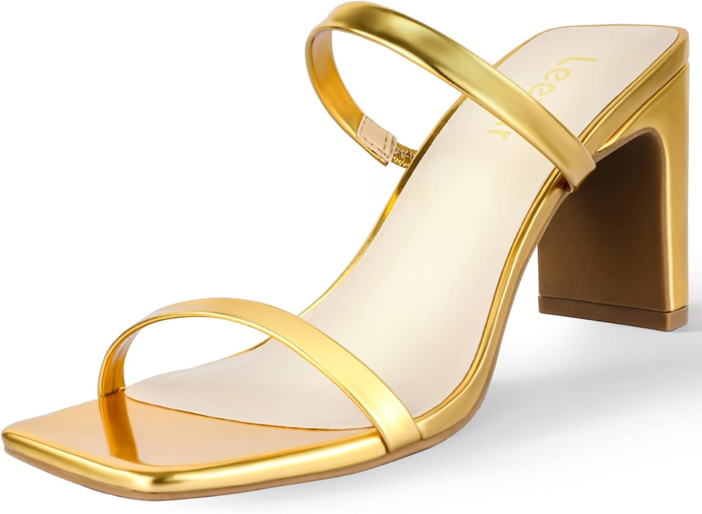 Leevar Square Toe Heels Sandals - White Black Nude Heels Chunky Two Strap Low Heels for Women Lea... | Amazon (US)