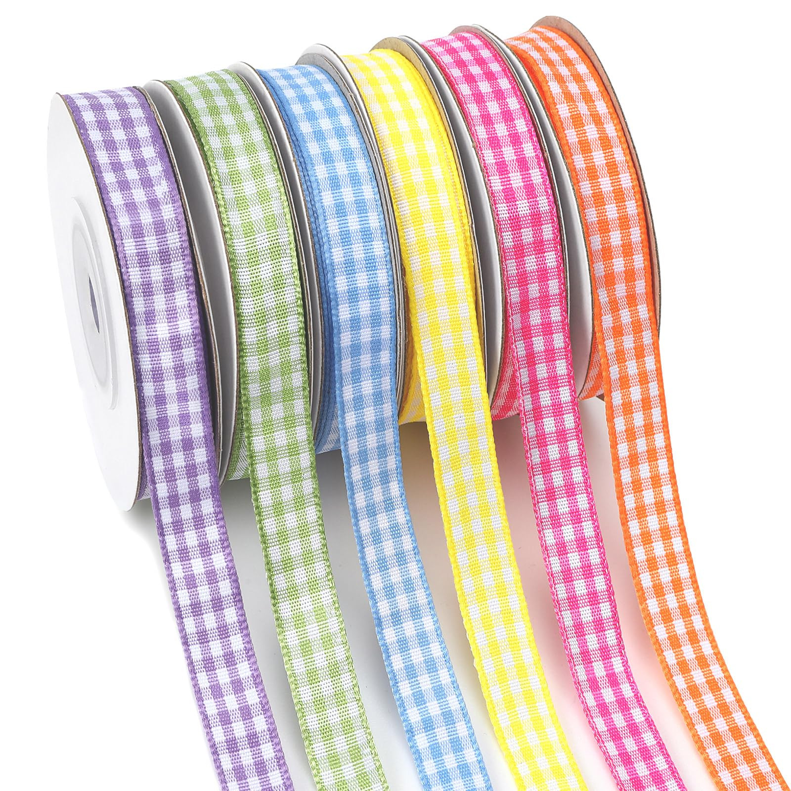 DECYOOL Spring Gingham Ribbon 6 Rolls 60 Yards Easter Plaid Ribbon 10mm Wide Spring Grosgrain Rib... | Amazon (US)