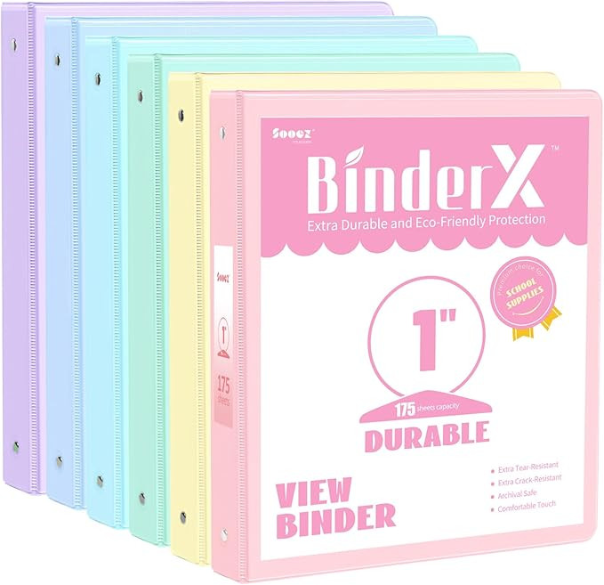 6 Pack Extra Durable 3 Ring Binders 1 inch, Sooez 1” Three Round Ring Binders with Pockets, Cut... | Amazon (US)