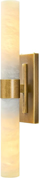 23" Antique Brass Wall Sconce with Bronze-Colored Marble - Rust-Resistant Vintage Mirror Lighting... | Amazon (US)