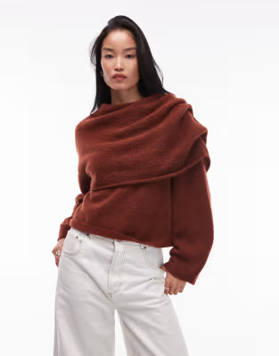& Other Stories wool alpaca swaddled drape sweater in brown | ASOS | ASOS (Global)