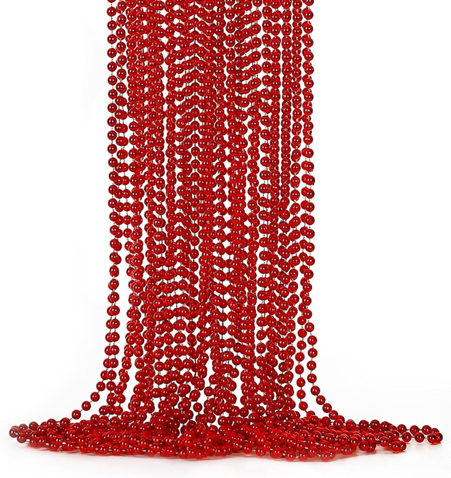 12PCS Bead Necklace, Red Christmas Beads Costumes Party Favors, 33" Beaded Necklace Festival Para... | Amazon (US)