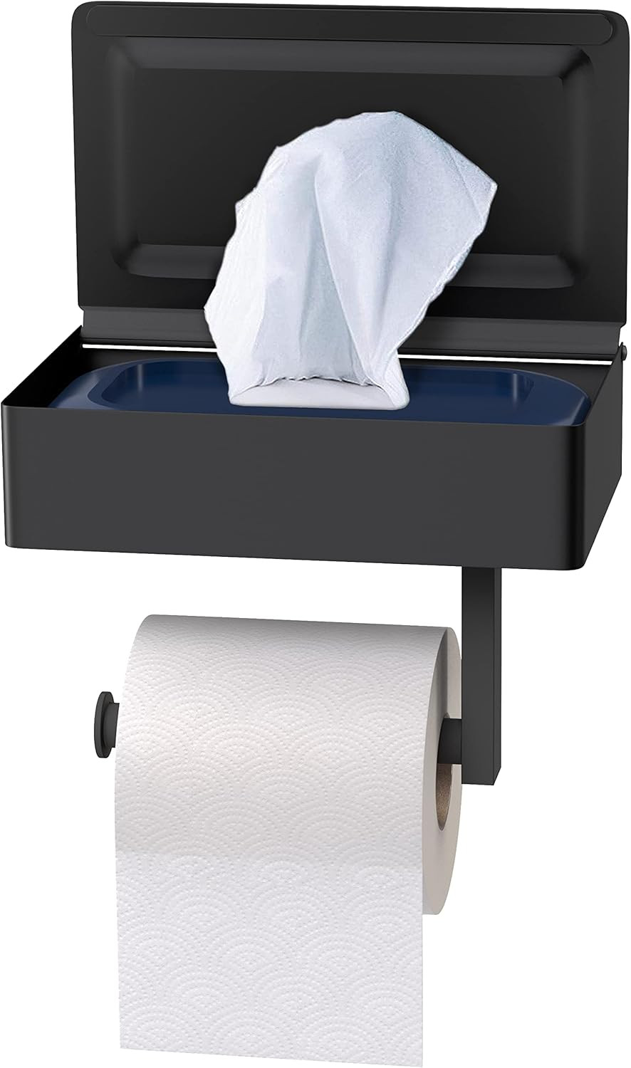 Self-Adhesive Toilet Paper Holder Wall Mount with Shelf & Wipes Storage – Matte Black Stainless... | Amazon (US)