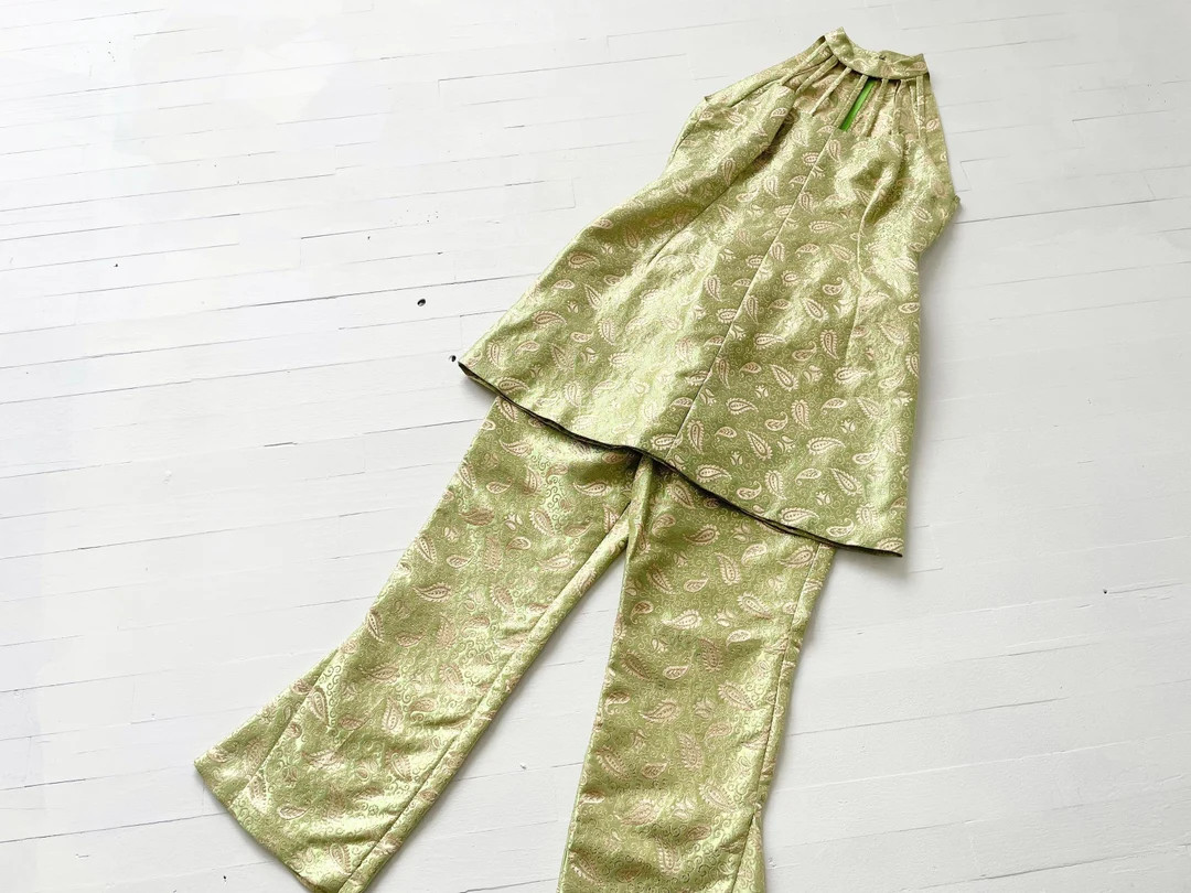 1960s Iridescent Paisley Brocade Cage Top Set | Etsy (US)