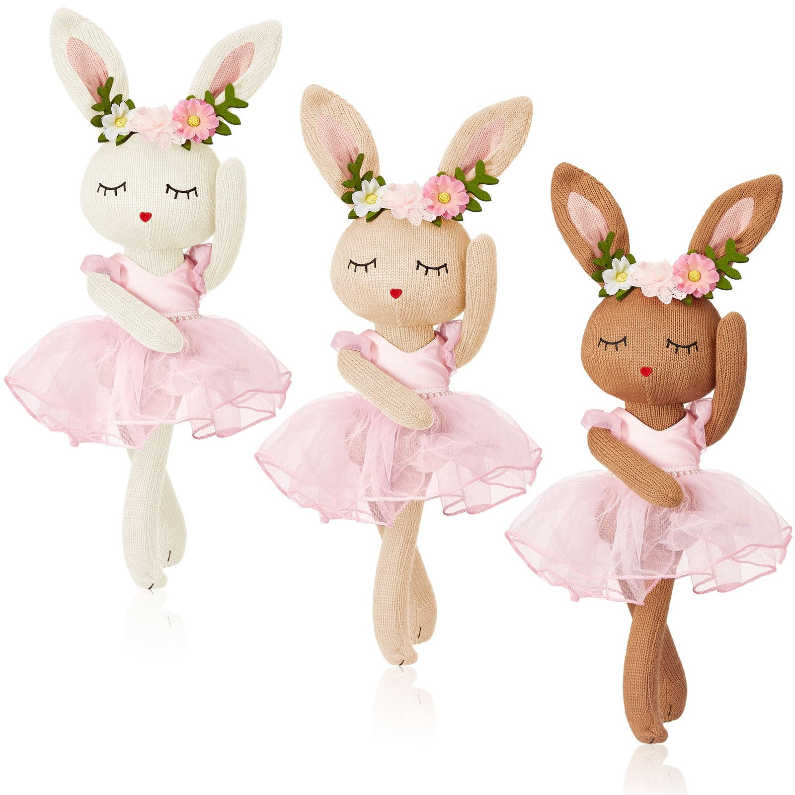 Junkin 3 Pcs Easter Bunny Ballerina Stuffed Animal Bunny Plush in Pink Ballet Outfit Ballerina Ra... | Amazon (US)