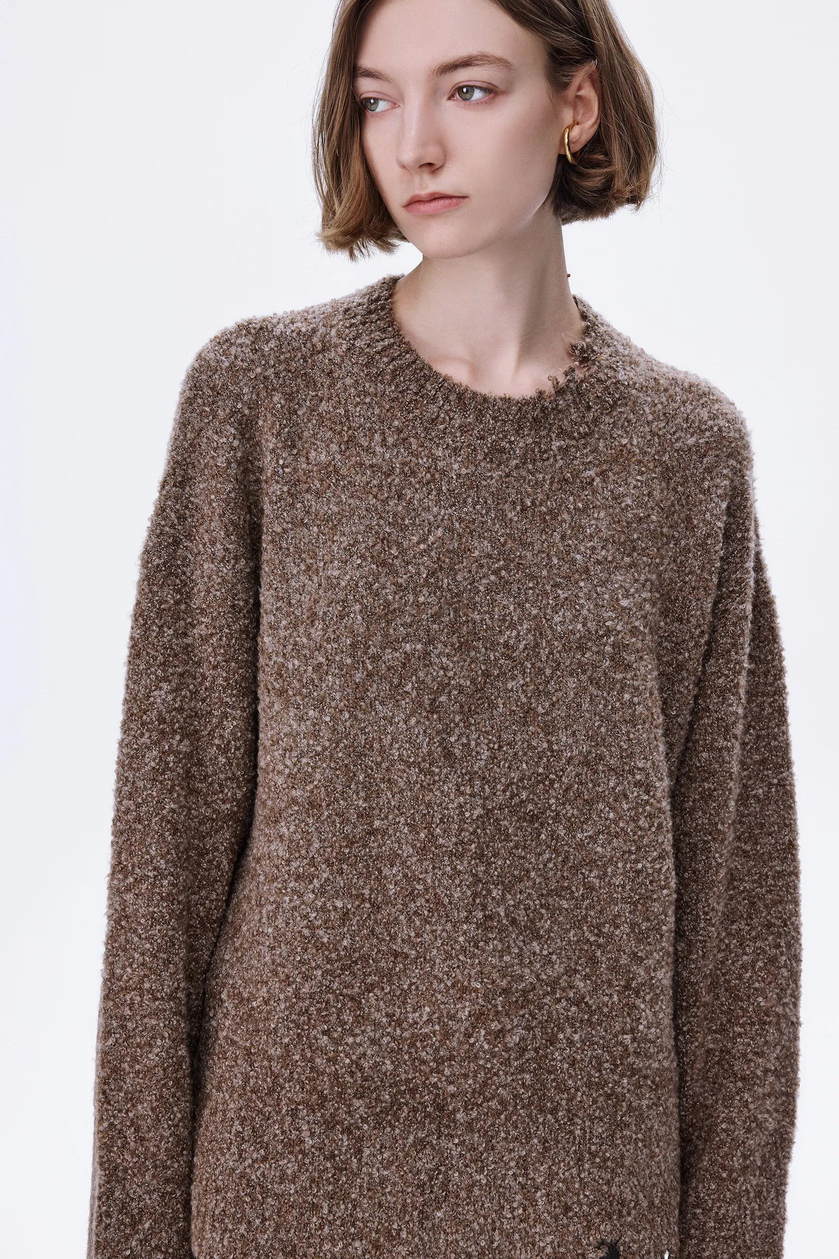 Virginia Handcrafted Sweater with Detachable Scarf in Bouclé Blend Kni | Fabrique