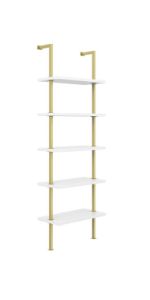 Nathan James Theo 5-Shelf Ladder Bookcase with Brass Metal Frame, 5-Tier, White/Gold | Amazon (US)