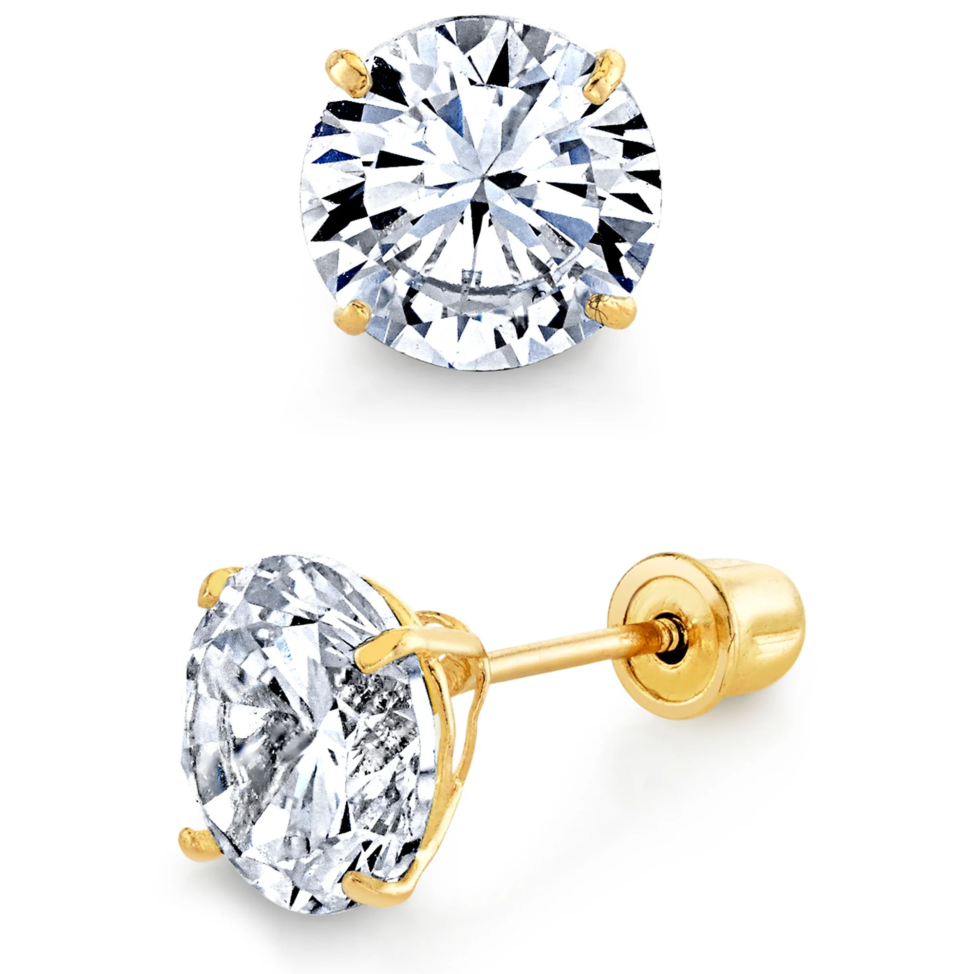 Metal Masters 14K Solid Gold Round Stud Earrings Screwback Cubic Zirconia CZ | Walmart (US)