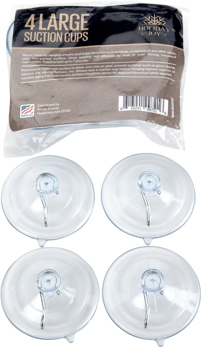 Holiday Joy - World's Strongest All Purpose 2-1/2 inch Suction Cups with Hooks - Made in USA (Lar... | Amazon (US)