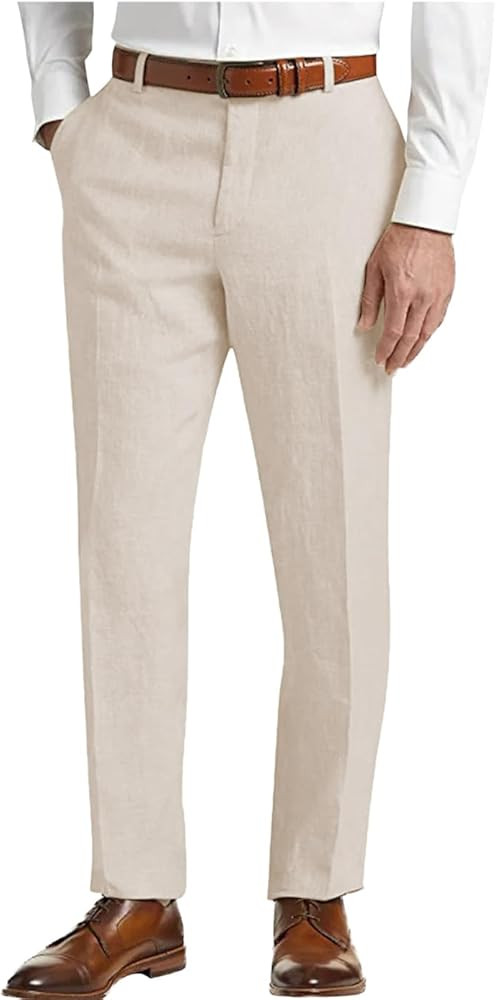 Men's Linen Pants Lightweight Classic Regular Fit Dress Suit Pants for Men Spring Summer | Amazon (US)