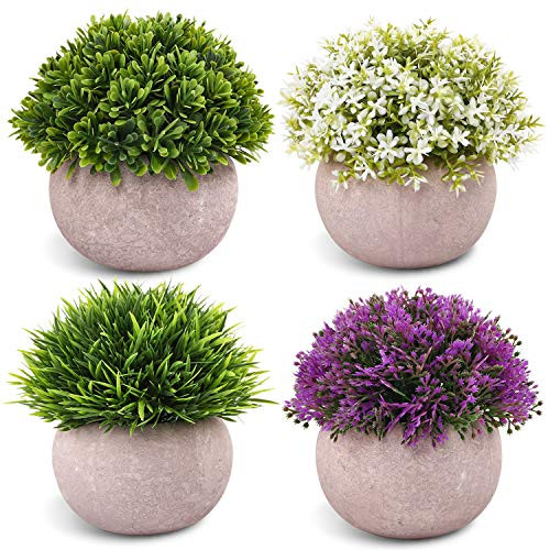 CEWOR 4 Packs Fake Potted Plants for Bathroom Home Office Decor Mini Artificial Plastic Faux Topiary | Amazon (US)