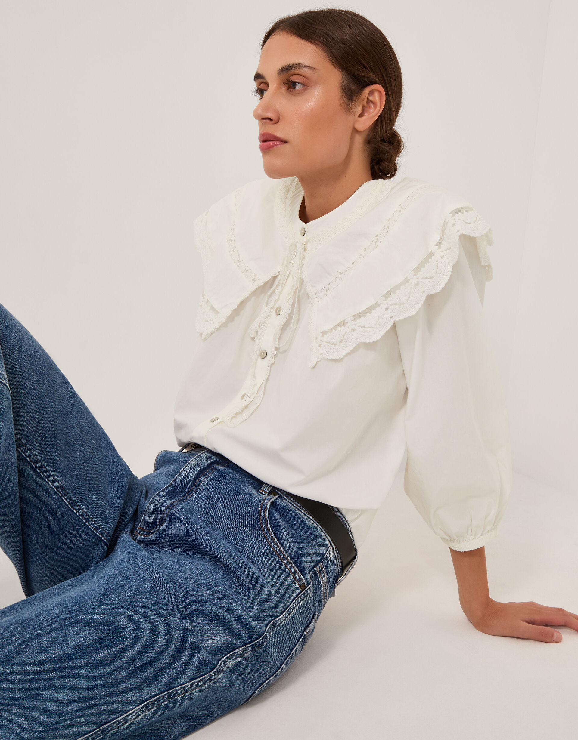 Connie Puff Sleeve Collar Blouse Ivory | Monsoon (UK)