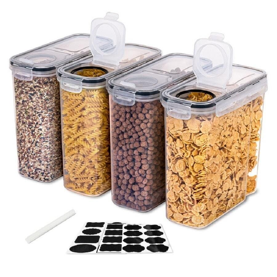 4pcs/set Cereal Storage Container, Plastic Airtight Food Storage Container With Labels And Marker... | SHEIN