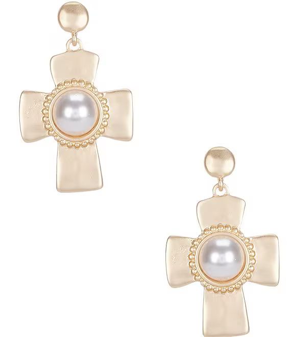 Pearl Cab Hammered Metal Cross Drop Earrings | Dillard's