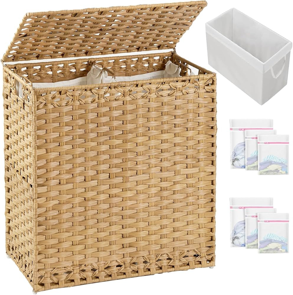 Laundry Hamper with Lid Wicker Laundry Basket 112 L (29.6 Gal) Laundry Hampers Handwoven Rattan C... | Amazon (US)