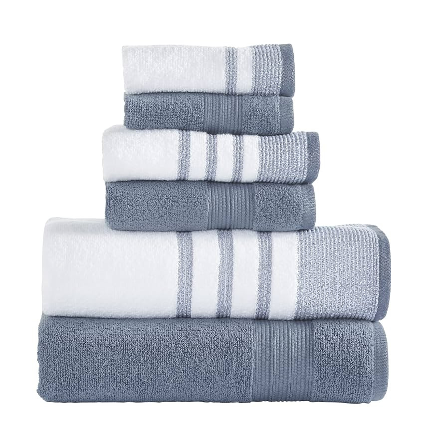 Modern Threads 6 Piece Set, 2 Bath Towels, 2 Hand Towels, 2 Washcloths, Quick Dry White/Contrast ... | Amazon (US)