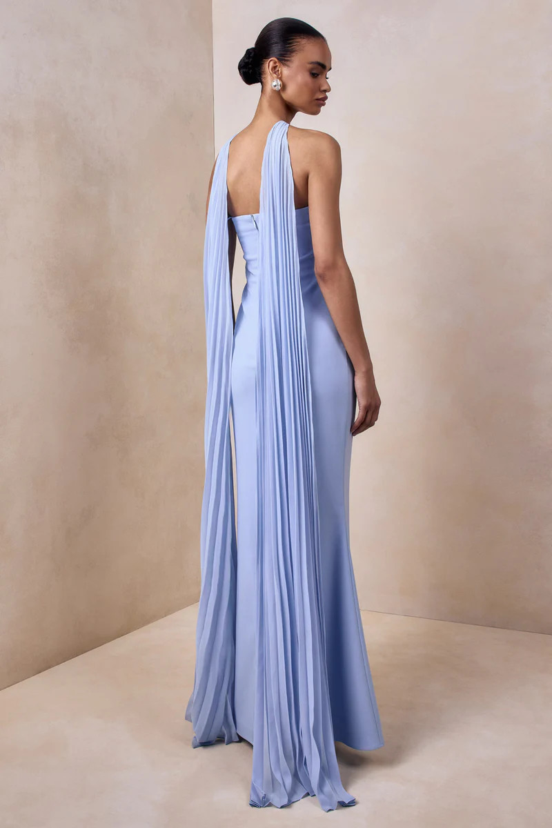 Avery  Powder Blue Bandeau Maxi Dress With Embellished Scarf | Club L London