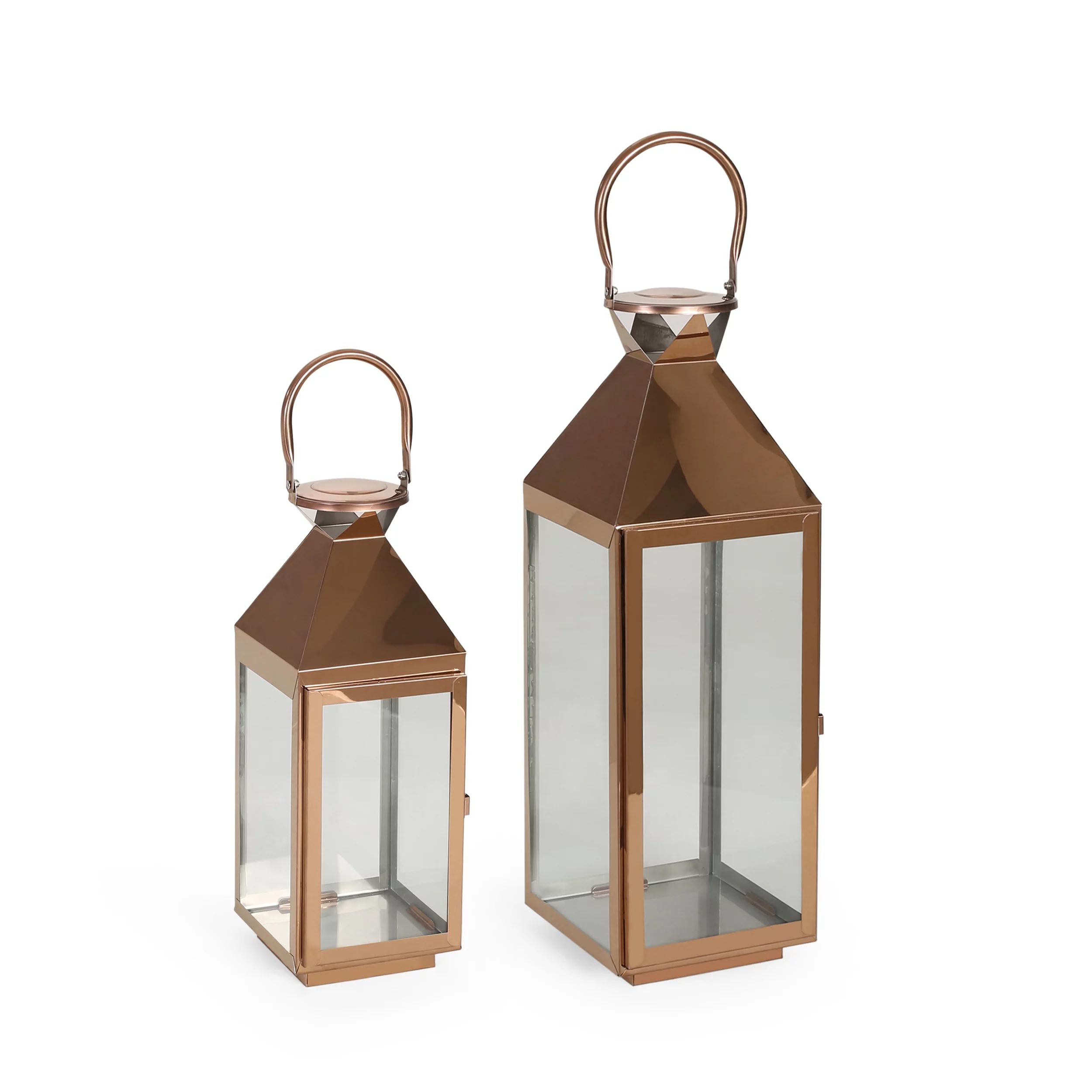 Kestrel Outdoor Stainless Steel Lantern Set, Rose Gold | Walmart (US)