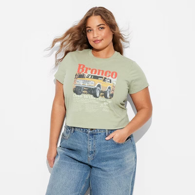 Women's Ford Bronco Bio Short Sleeve Graphic Baby T-Shirt - Green 2X: Cotton-Spandex Blend, Jersey Fabric | Target