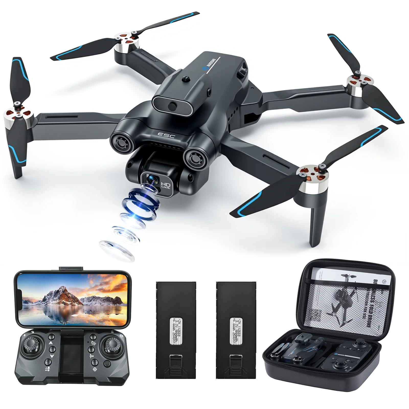 AUOSHI 4K FPV Drone with Dual Camera & Brushless Motor, 2 Batteries, Optical Flow, Gesture & Traj... | Walmart (US)