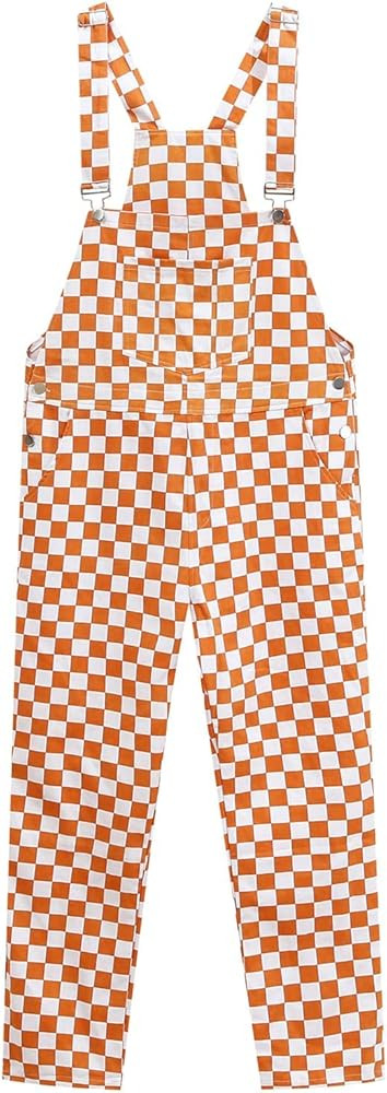 KACAOAC Women's Classic Checkered Bib Overalls Cotton Wide Leg Pants Jumpsuits - Orange & White P... | Amazon (US)