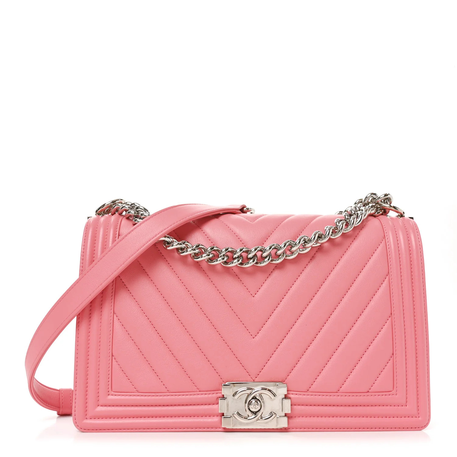 Chanel Calfskin Chevron Quilted New Medium Boy Flap Pink 1927213 | FASHIONPHILE (US)