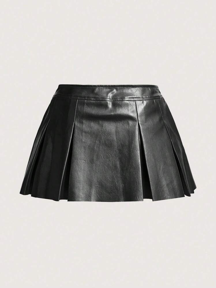 SHEIN X Antonella SHEIN ICON Solid PU Leather Pleated Skirt | SHEIN