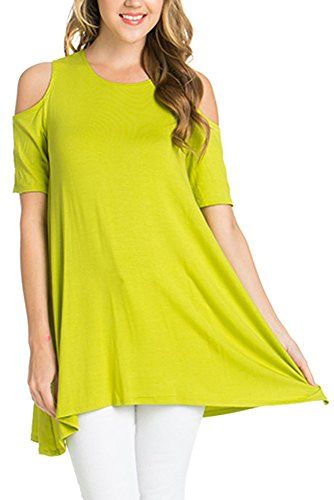 Women Cold Shoulder Off Shoulder Tunic Shirt Top, (Lime, S) | Amazon (US)