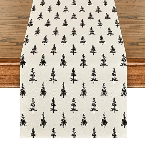 Artoid Mode Beige Xmas Tree Christmas Table Runner, Seasonal Winter Kitchen Dining Table Decoration for Home Party Decor 13x72 Inch | Amazon (US)