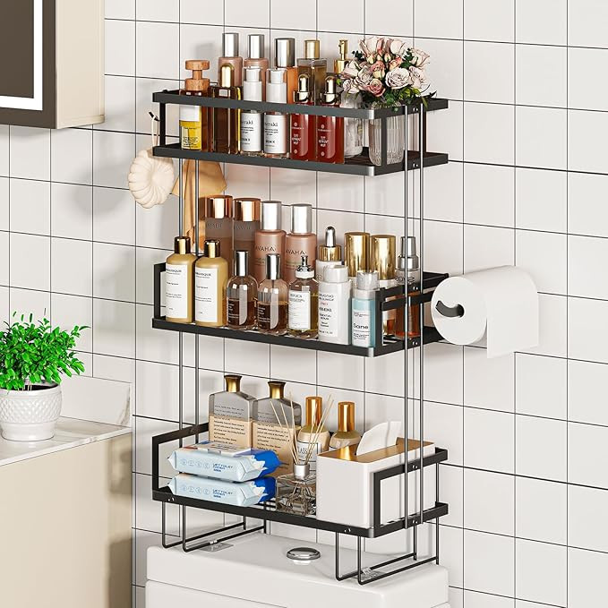 Godboat Bathroom Organizers and Storage, 3-Tier Wall Shelves, Over Toilet Rack with Paper Holder ... | Amazon (US)
