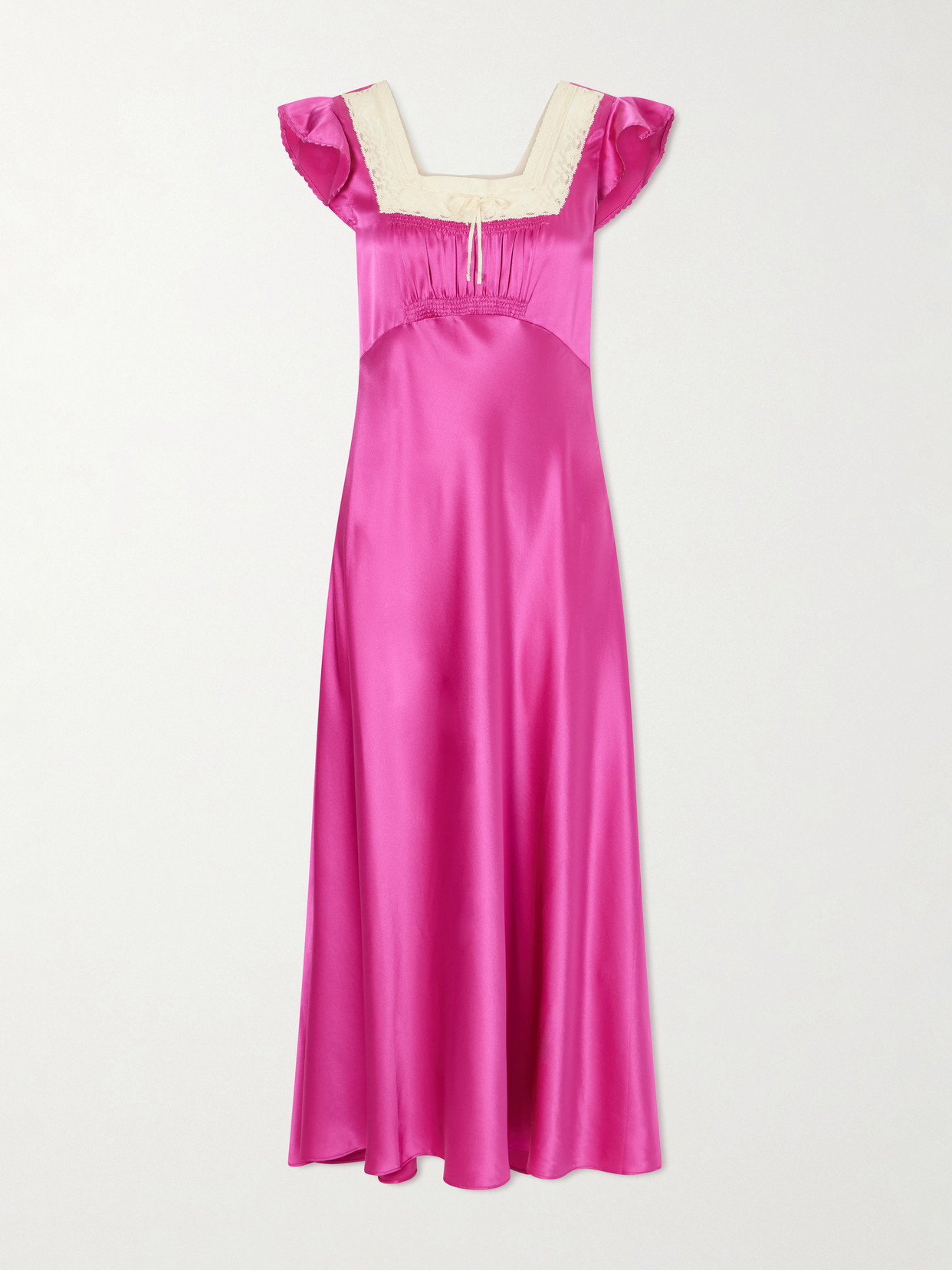 DÔEN - Corina Lace-trimmed Silk-satin Midi Dress - Pink | NET-A-PORTER (US)