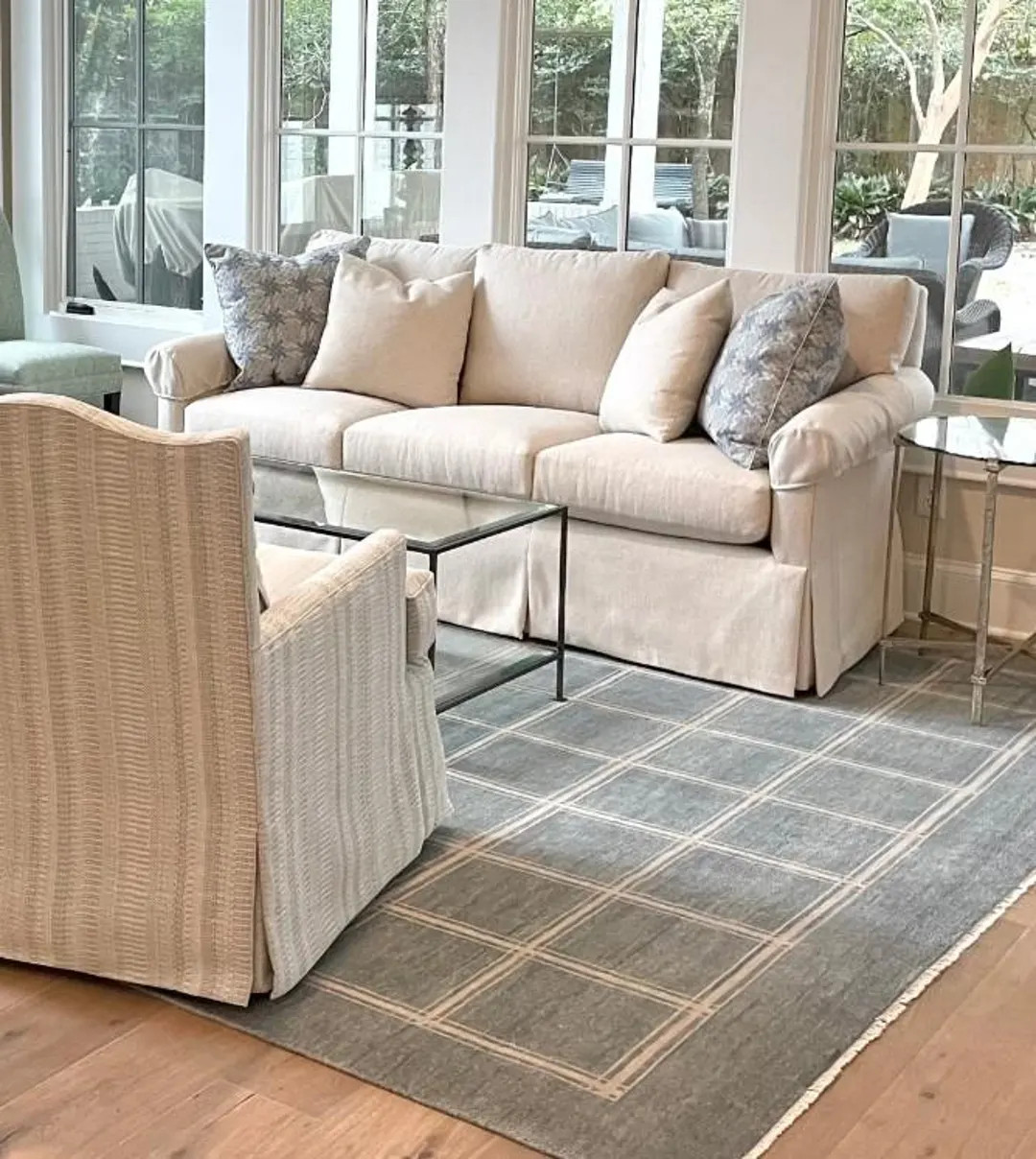 Blue Grid Wool Rug – Handwoven Checkered Area Carpet, Modern Minimalist Plaid Flatweave Rug for... | Etsy (US)