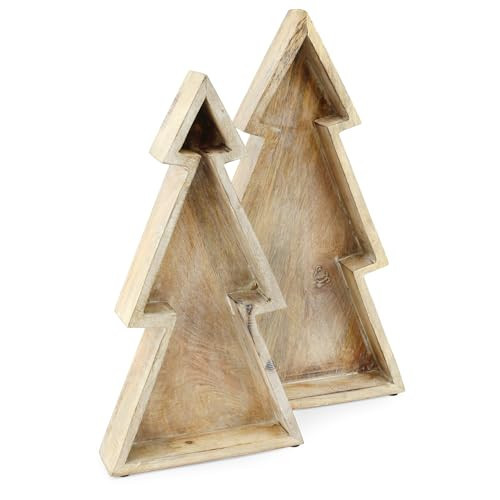 AuldHome Design Wooden Christmas Tree Trays (Nested Set of 2, Natural), Distressed Rustic Farmhouse Style Holiday Christmas Serving Decorative Platters | Amazon (US)