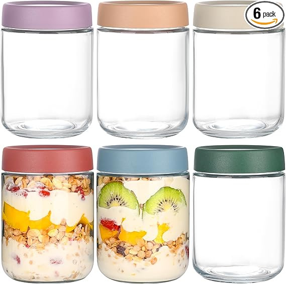 Artcochan Overnight Oats Containers with Lids 16 oz Glass Jars 6 Pack Glass Mason Jars with Airti... | Amazon (US)