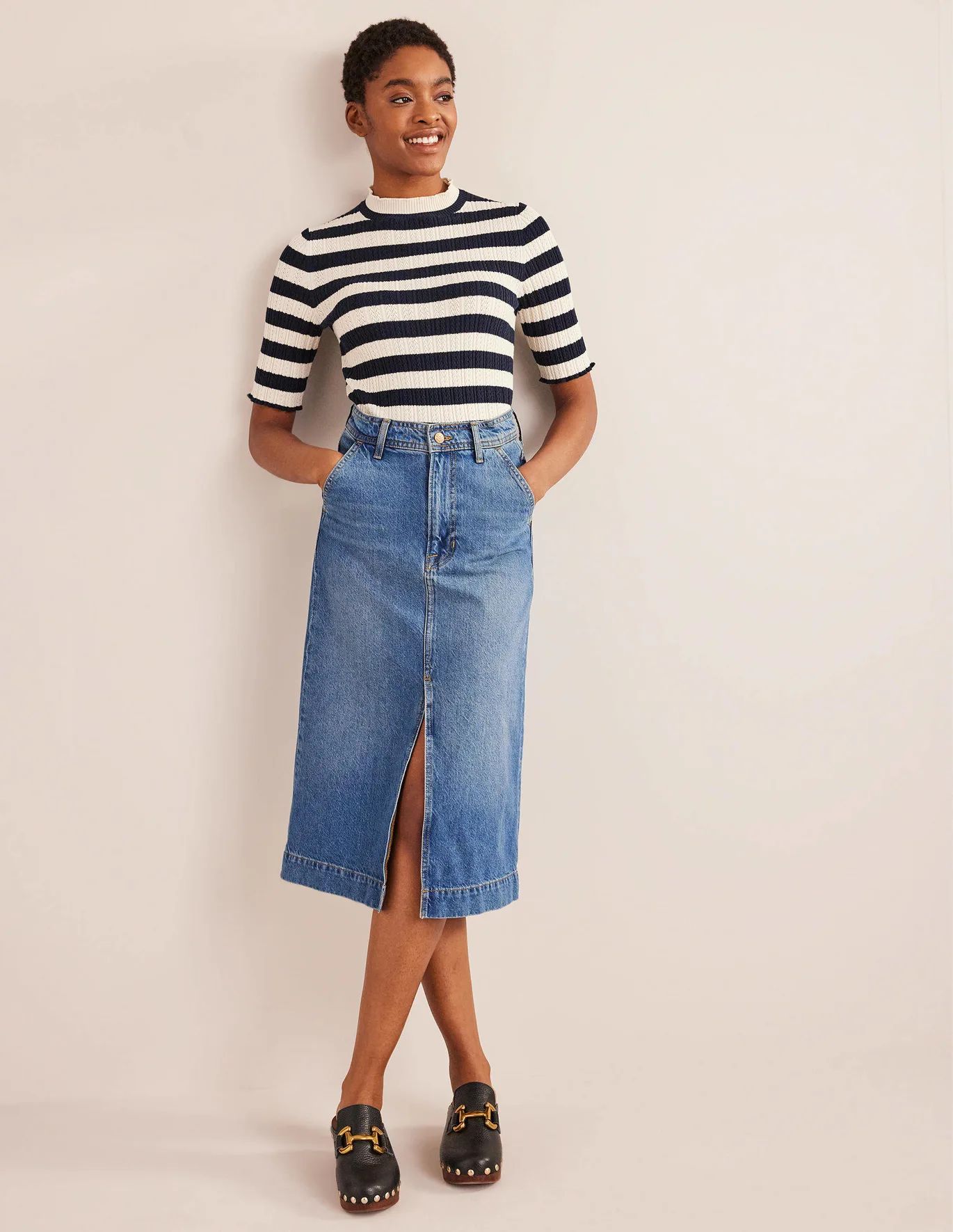 Straight Denim Midi Skirt - Mid Vintage | Boden (US)