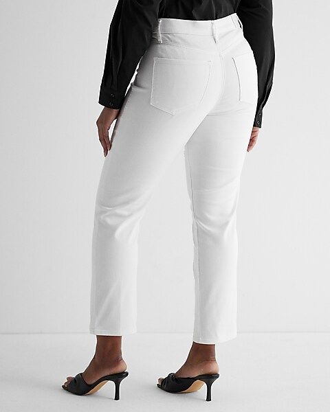 High Waisted White Ripped Straight Ankle Jeans | Express