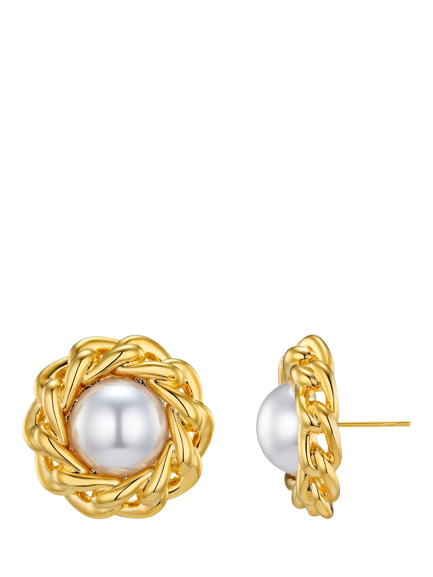 Orelia Statement Pearl & Chain Stud Earrings, Pale Gold | John Lewis (UK)