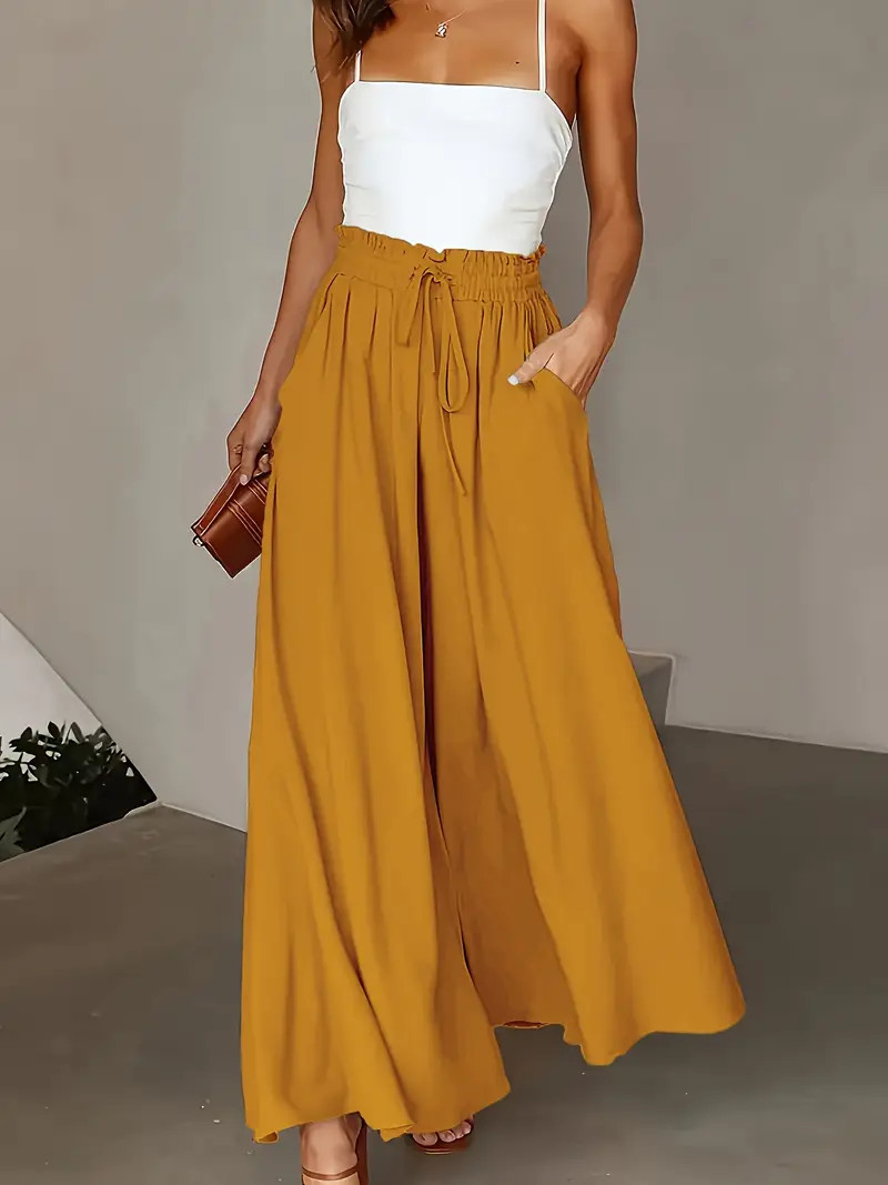 Plus Size Lace Up Wide Leg Pants, Casual Loose Pants For Spring & Summer, Women's Plus Size Clot... | Temu Affiliate Program