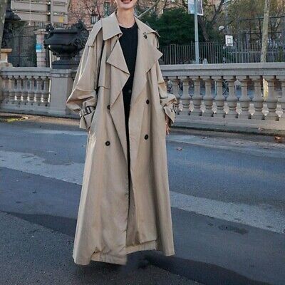 Long Trench Coat Korean Loose Outwear Double Breasted Womens Over Knee Overcoat  | eBay | eBay US