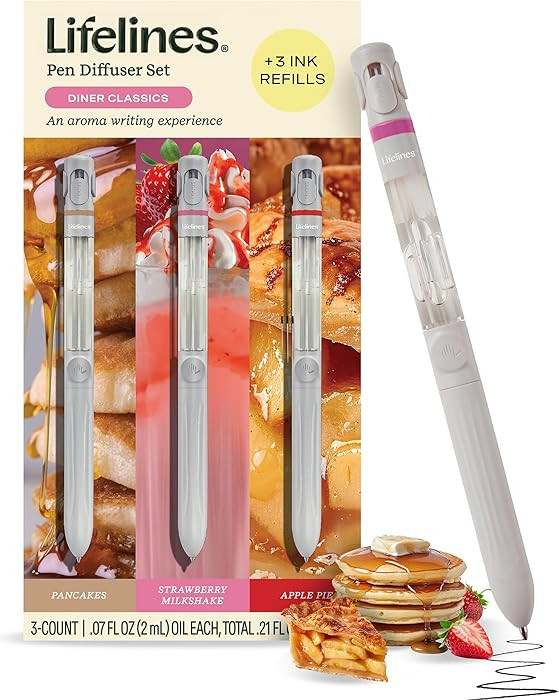 Lifelines Pen Diffuser Set, Diner Classics 3-Pack - 1mm Black Ballpoint Pens with Scented Essenti... | Amazon (US)