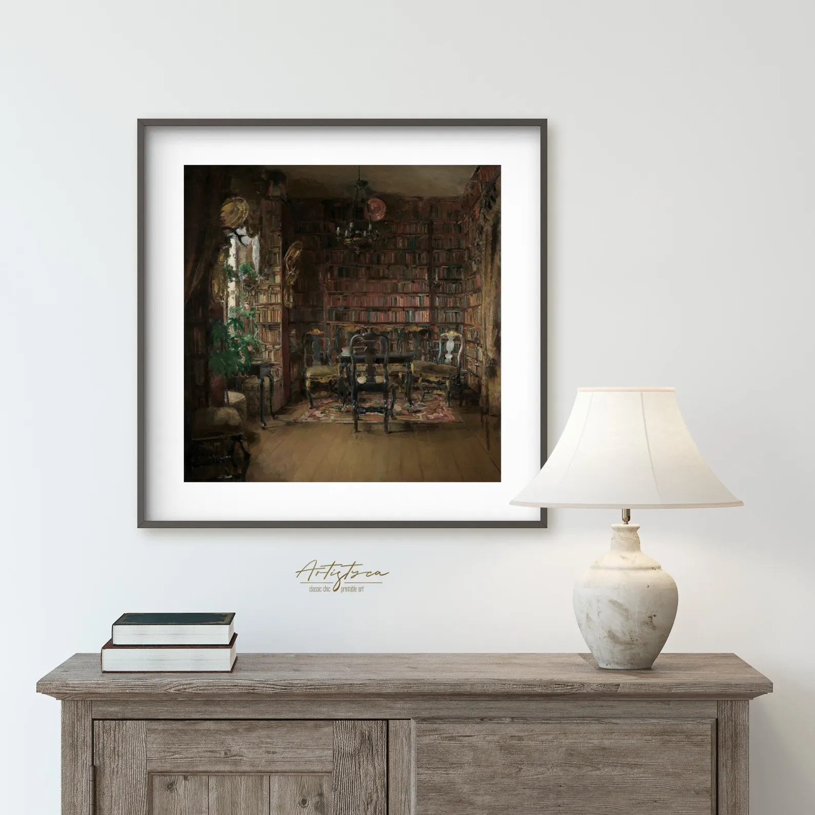 Dark INTERIOR VICTORIAN Painting Dark Library Print Vintage Wall Art Moody Cottage Living Room Po... | Etsy (Global)