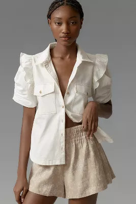 The Ozzi Ruffle-Sleeve Buttondown Shirt by Pilcro | Anthropologie (US)