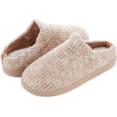 Floopi Women's Fuzzy Ribbed Knit Clog Slipper - Large, Beige | Target