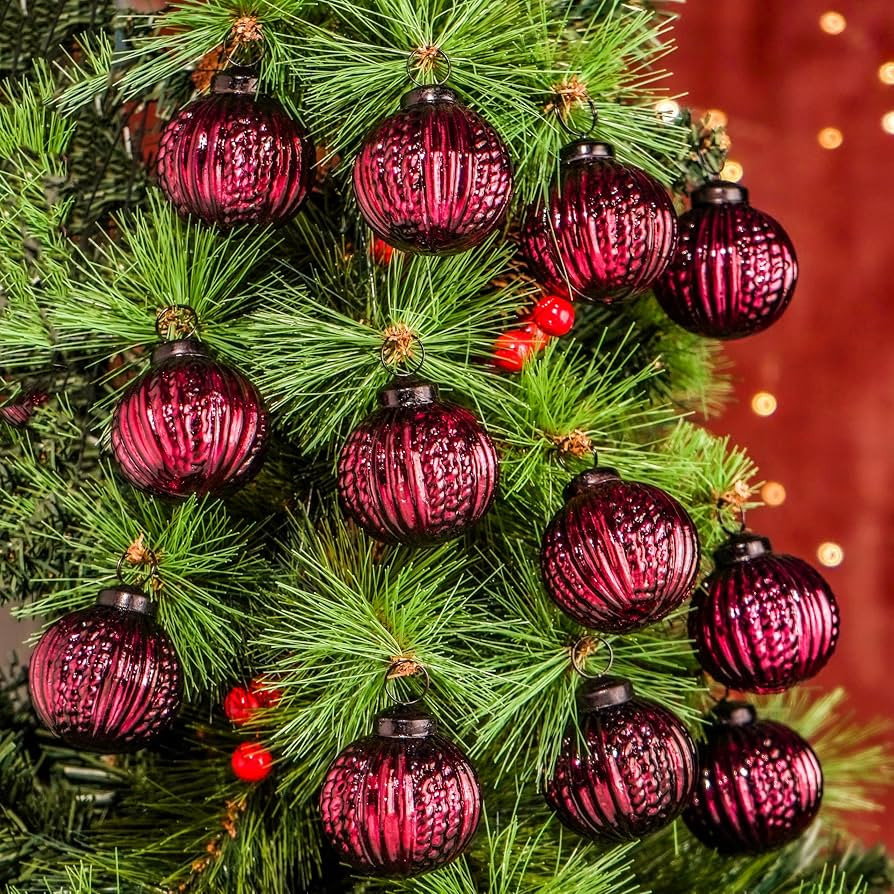 IndianShelf 12 Vintage Large Burgundy Christmas Ornaments Unique Mercury Glass Christmas Balls fo... | Amazon (US)