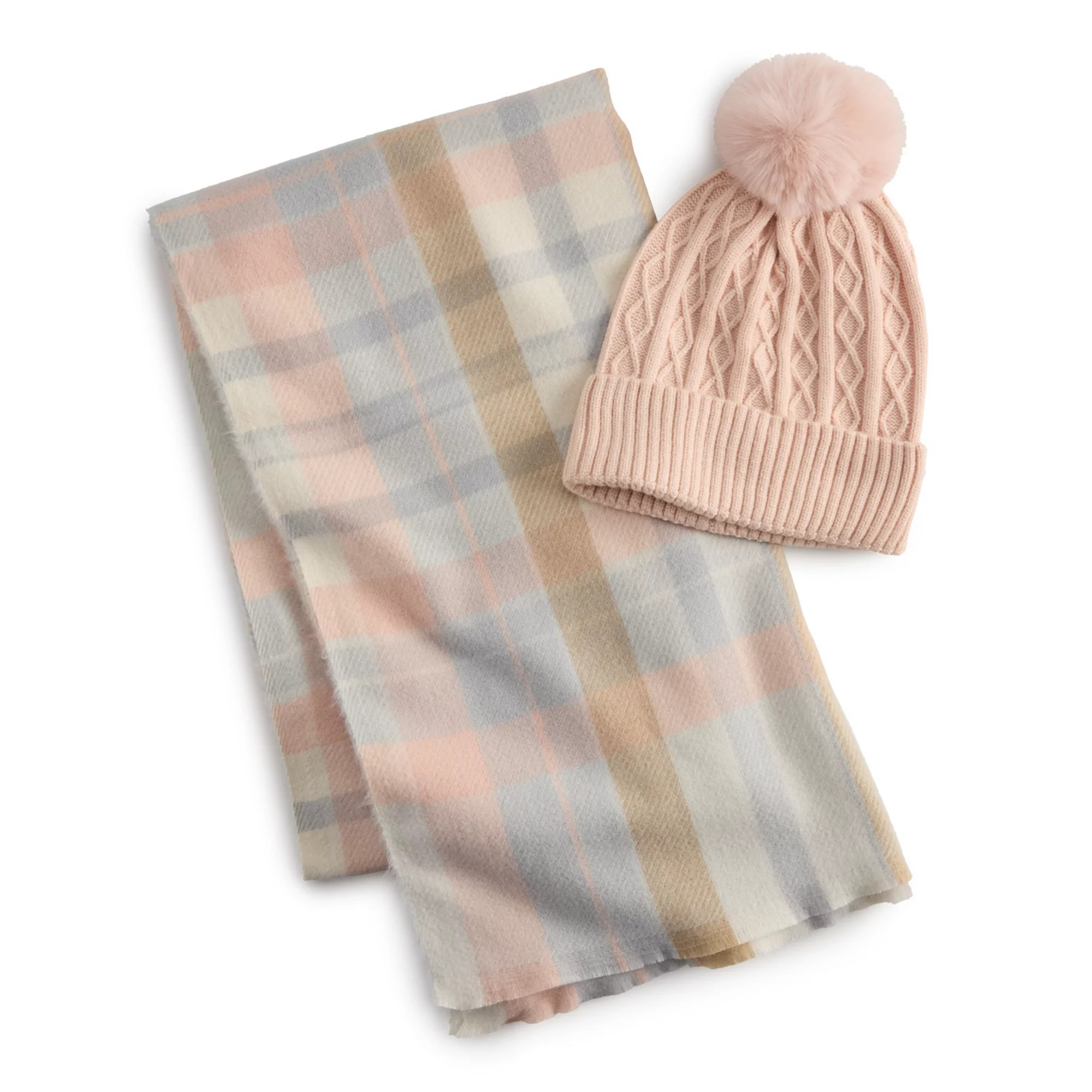 Women's Nine West Classic Plaid Soft Scarf & Beanie Set | Kohl's