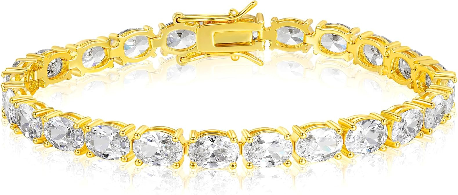 Gemsme Oval Tennis Bracelets for Women, Silver Tennis Bracelet with Oval Cubic Zirconia, 18K Whit... | Amazon (US)